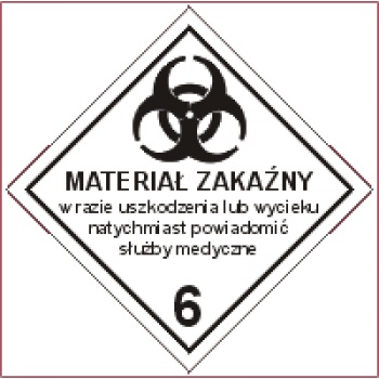 MB023 Materiały zakaźne. W razie uszkodzenia powiadomić władze służby zdrowia. Klasa 6.2.