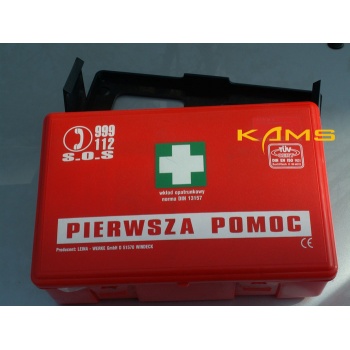 Apteczka przemysłowa przenośna w pudełku z tworzywa stelaż mocujący do ściany 
