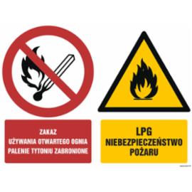 GM003 - Zakaz używania otwartego ognia Palenie tytoniu zabronione LPG Niebezpeczeństwo pożaru