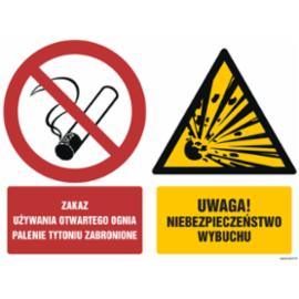 GM005 - Zakaz używania otwartego ognia Palenie tytoniu zabronione Uwaga Niebezpieczeństwo wybuchu