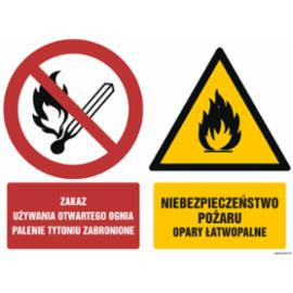 GM002 - Zakaz używania otwartego ognia Palenie tytoniu zabronione Niebezpieczeństwo pożaru Opary łatwopalne