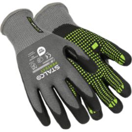 Rękawice robocze antyprzecięciowe STALCO PERFECT NITRILE FLEX DOTS, powlekane nitrylem, technologia Adamas