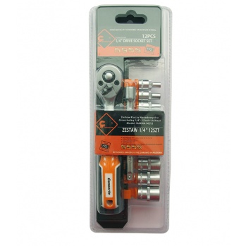 ZESTAW KLUCZY NASADKOWYCH 1/4'' - 12 ELEMENTÓW - NASADKI 4-13 mm.