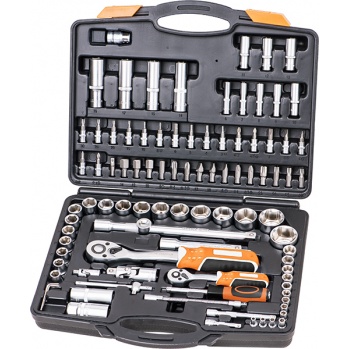 ZESTAW KLUCZY NASADKOWYCH 1/4'', 1/2''; PRZEGUB CARDANA, Imbus, Torx, bit: Philips, Pozidriv, HEX... - 94 ELEMENTY.