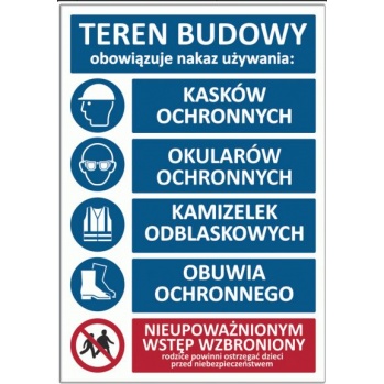 T021 - Teren Budowy - Nakaz używania środków ochrony indywidualnej - 1000x700 mm.