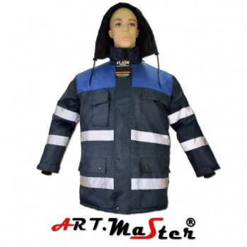 FLASH WIN navy blue/blue - ocieplana kurtka z pasami odblaskowymi, długość 3/4 - M-3XL.