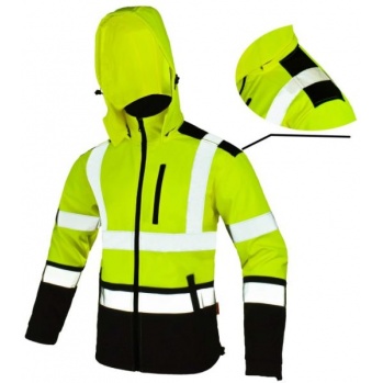 Kurtka softshell fluorescencyjna z pasami odblaskowymi żółta SOFTREF - 3XL