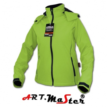 FINEZJA Softshell green - kurtka FINEZJA z kapturem typu softshell w kolorze zielonym z czarnymi aplikacjami - XS-XL.