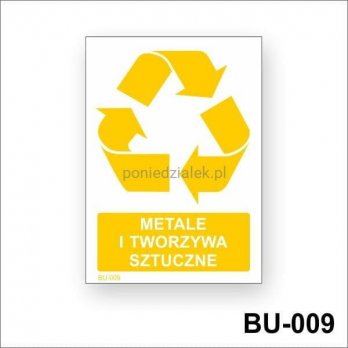 BU009 Piktogram - METALE I TWORZYWA SZTUCZNE - NAKLEJKA NA POJEMNIK NA ODPADY - 5 szt.