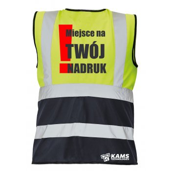 Kamizelka ostrzegawcza dwukolorowa z TWOIM NADRUKIEM, żółto/granatowa