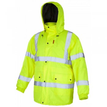 FLASH Orange Yellow kat1 – kurtka ocieplana, Oxford 300D, imprgnat PU, kaptur w stójce, fluorescencyjna, pasy odblaskowe, 3 kieszenie - 2 kolory - M-3XL.