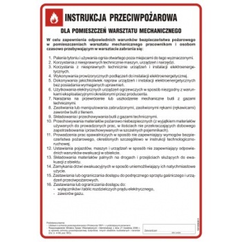 DB012 Instrukcja przeciwpożarowa dla pomieszczeń warsztatu mechanicznego