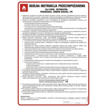 DB023 Ogólna instrukcja przeciwpożarowa dla szkół, internatów, przedszkoli, domów dziecka itp.