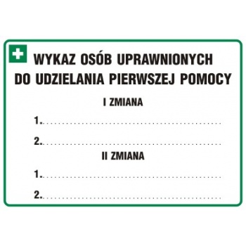 DD009 Zmianowy wykaz osób uprawnionych do udzielania pierwszej pomocy