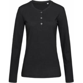 SST9580 - T-shirty damski z długim rękawem, okrągłym dekoltem i guzikami - 2 kolory - S-XL