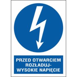 ZZ-8ENA - Znak elektryczny Przed otwarciem rozładuj wysokie napięcie. - 105X148-74X105