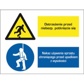 ZZ-8OZ - Znak BHP Ostrz.przed niebezp.potknięcia się/Nakaz używ.sprz.chron.przed upad.z wys. - 220x300