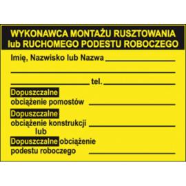ZZ-B30 - Tablica budowlana „Wykonawca montażu rusztowania. - 250x350