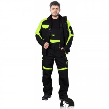 LH-TANZOW-B - ocieplane ogrodniczki ochronne, 6 kieszeni, kontrastowe wstawki, tkane, 65% poliester, 35% bawełna o gramaturze 270 g/m² - M-3XL.