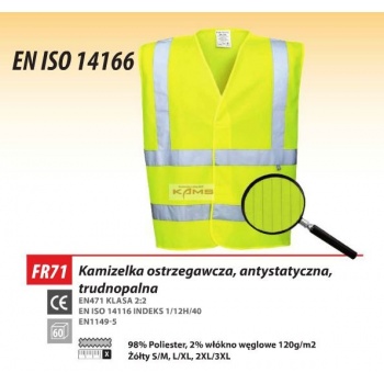 FR71 KAMIZELKA OSTRZEGAWCZA, ANTYSTATYCZNA, TRUDNOPALNA - S-5XL.