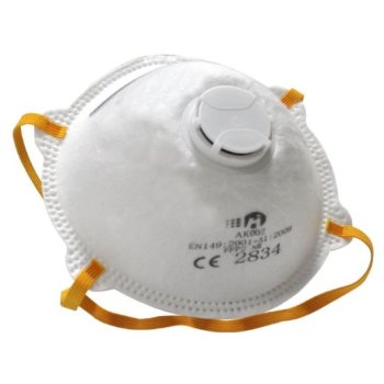AK002 DUST MASK FFP2 - Półmaska ochronna filtrująca przeciwpyłowa FFP3 NR w kształcie miseczki zawór wydechow z klipsem na nos i elastyczną opaska na głowę - UNI