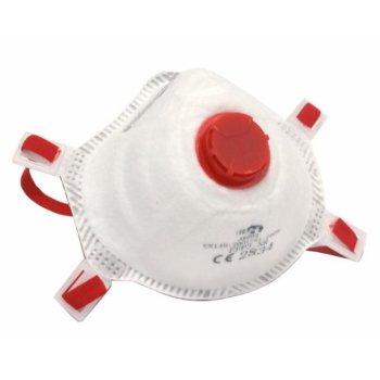 AK003 DUST MASK FFP3 - Półmaska ochronna filtrująca przeciwpyłowa FFP3 NR w kształcie miseczki zawór wydechow z klipsem na nos i elastyczna opaska na głowę - UNI