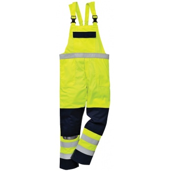 FR63 - Trudnopalne i ostrzegawcze spodnie ochronne ogrodniczki Multi-Norm - S-3XL.