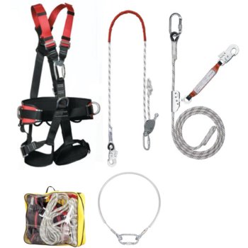 ROOFER PRO ZESTAW SZELKI BEZP. P 70, ZACZEP LINOWY 2X AZ 410 + 2X AZ 011, URZĄDZENIE DO NADAWANIA POZYCJI PRZY PRACY PROT 2, LINOSTOP II Z LINĄ ROBOCZĄ + AZ 011, WOREK TRANSPORTOWY