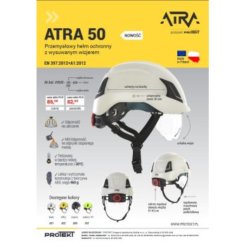 ATRA 50 - Przemysłowy hełm ochronny z wysuwanym wizjerem i osłoną zewnętrzną - 4 kolory