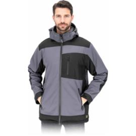 Kurtka męska ochronna odsuwany kaptur ocieplana stójka polar zamek SOFTSHELL chroni przed deszczem wiatrem oddychająca szaro czarny FORECO-WSH - M-3XL