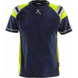 Koszulka męska krótki rękaw trudnopalna antyelektrostatyczna elementy odblaskowe odblaski granatowo-żółty TFLH modakryl FRSTDS-7073 - L-2XL