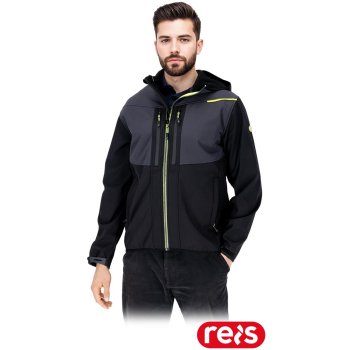 Kurtka męska ochronna softshell stójka zamek ocieplana polarem kaptur rękawy rzep regulacja membrana TPU czarno-szaro-źółta GULF - M-3XL 
