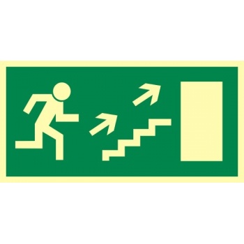 AC021 Kierunek do wyjścia drogi ewakuacyjnej schodami w górę w prawo (znak uzupełniający)