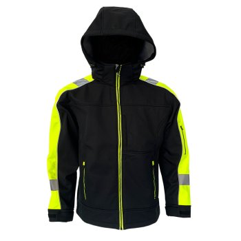 ORION KURTKA SOFTSHELL - Kurtka softshell ORION kontrastowe kolory fluorescencyjne elementy wysoki kołnierz przyszyty kaptur 5 kieszeni 100% poliester zewnątrz softshell wewnątrz polar - S-3XL 
