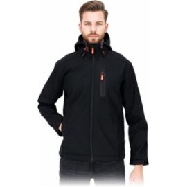 Męska kurtka ochronna softshell zamek błyskawiczny kaptur stały ściągany troczki trójwarstwowa tkanina ochrona przed deszczem wiatrem czarno-czerwony ROBIN - M-3XL 