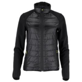 Bluza softshell damska odzież hybrydowa termoizolacja stójka elementy kontrastowe zamek strunowy kryty wydłużany tył czarna AUGUST W - XS-2XL
