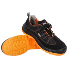 Bardzo lekki półbut roboczy skóra zamsz zalewany nosek PU stalowa wkładka otwory wentylacyjne siateczka antystatyczne antypoślizgowe olejoodporne odblask LIGHT S1 SRC - 40-48