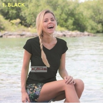 T-Shirt V-NECK JHK TSRL PICO - damski dopasowany do sylwetki, single jersey, 100% bawełna czesankowa, 10 kolorów - S-2XL.