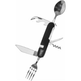 TG-SRV-TCS-R - Sztućce turystyczne stal nierdzewna aluminiowa rękojeść o antypoślizgowej fakturze nóż łyżka widelec otwieracz do butelek do puszek rozwiertak korkociąg brelok