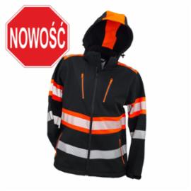 Kurtka softshellowa męska kaptur pasy odblaskowe kieszenie zamki na piersiach 94% poliester 6% spandex gramatura 300g URG-931_SOFTSHELL - M-3XL