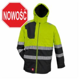 Kurtka ocieplana męska ochrona przed zimnem wiatrem kaptur odpinany pasy odblaskowe budownictwo transport logistyka monter nieogrzewany magazyn seledynowo czarna URG-979 - M-5XL