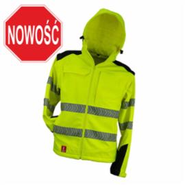 Kurtka softshell męska robocza 2w1 odpinany kaptur wodoodporna kieszenie taśmy odblask widoczna trwała Ripstop TPU ochrona wiatr monter instalator mechanik kierowca URG-981_SOFTSHELL YELLOW - M-3XL