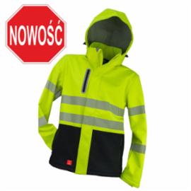 Kurtka robocza softshell męska ocieplana taśmy odblaskowe żółta fluorescencyjna odpinany kaptur monter instalator drogowiec budowa magazyn widlak kierowca URG-982_SOFTSHELL YELLOW - M-3XL