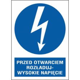 ZZ-8ENA - Znak elektryczny Przed otwarciem rozładuj wysokie napięcie.  - 105X148-74X105